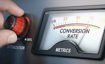 Image showing a dial turning conversion rates up to a green sections between 70-100