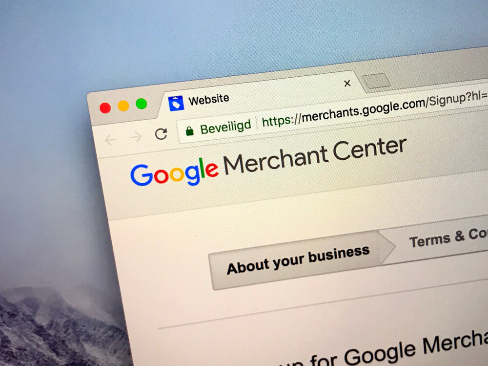 Screen displaying Google Merchant Center, a tool that helps upload store and product data to Google for Shopping ads.
